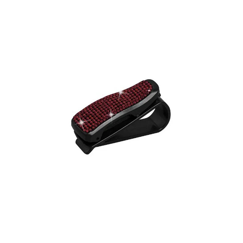 Car Visor Rhinestone Sunglasses Holder Portable Universal Myopia Glasses Holder Multi-function Ticket Holder Car Accessories