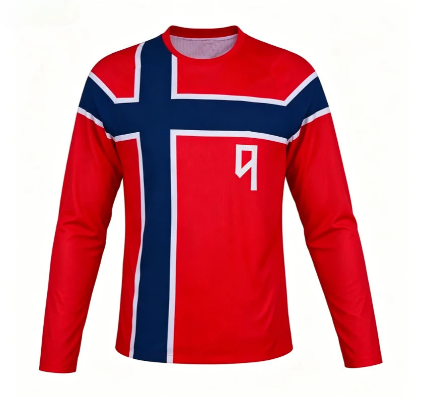 2026 new Norway round neck long sleeved T-shirt for men's casual quick drying outdoor sports fan support