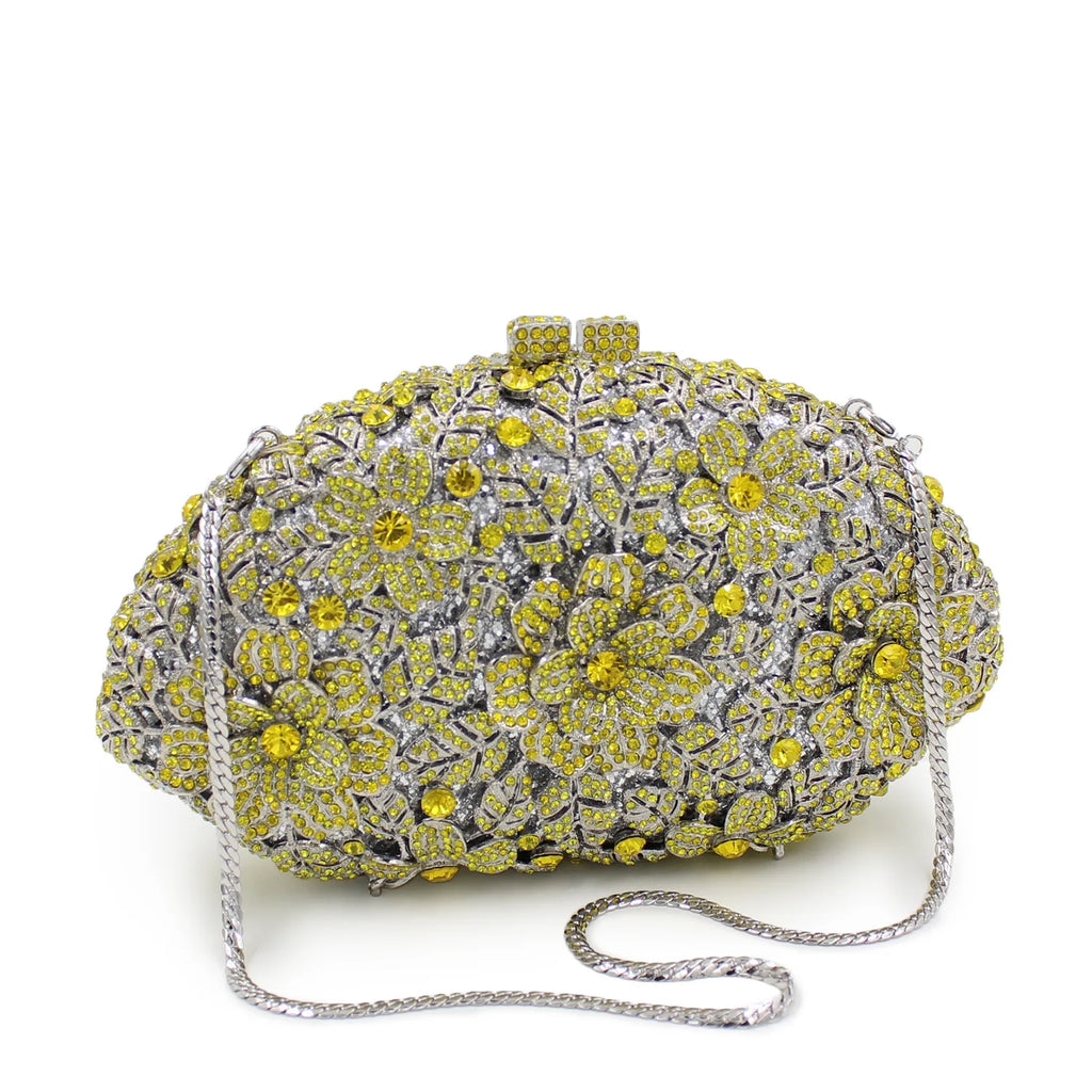 Hot Selling Wedding Handbag Hollow Out Crystal Flowers Bag Clutch Evening Purse Bag Luxury Pink Diamond Bag