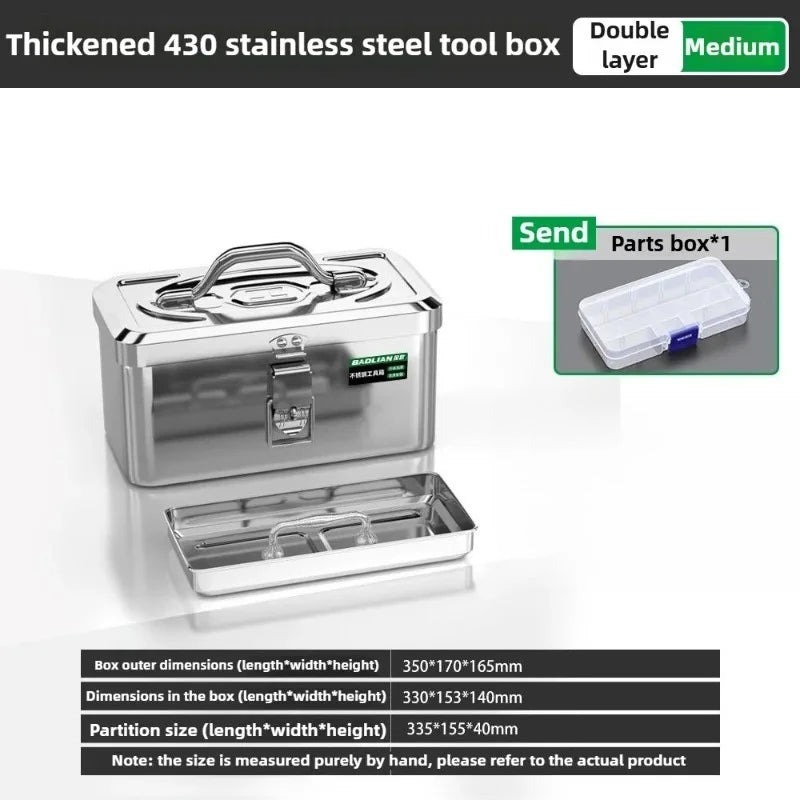 Stainless Steel Toolbox Organizer Electronics Car Mechanic Tool Case Thickened Hardware Storage Tools Case Handheld Toolbox