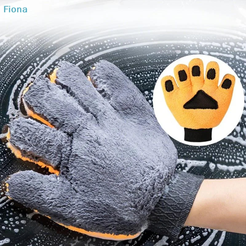 ♬5-Finger Car Washing Glove Double-Faced Coral Velvet Auto Cleaning Mitt Scratch-Free Ultra-Soft Car Detailing Wash Gloves