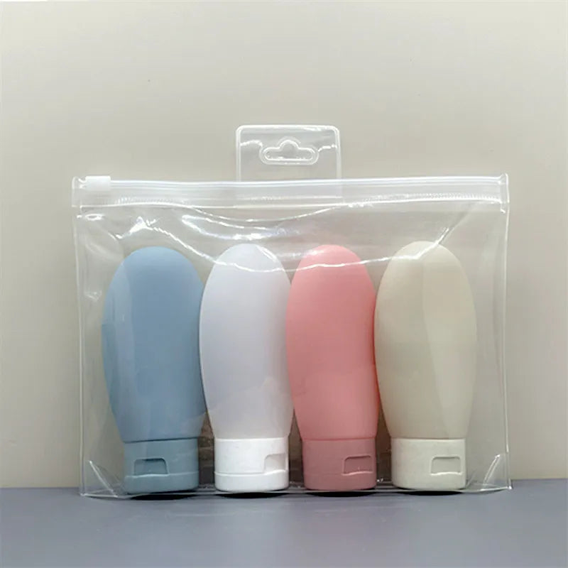 3/4Pcs Refillable Soft Silicone Travel Bottle Set 60ml Lotion Shampoo Squeeze Tube Container Mini Cosmetics Empty Bottle