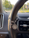 St Benedict Medal Cross Car Charm Blessed Travel Safety Amulet Religious Protective Car Interior Hanging Ornament Auto Steering Wheel Decor Handbag Charm For Women Perfect Christmas Thanksgiving New Car Gift For Family Friend