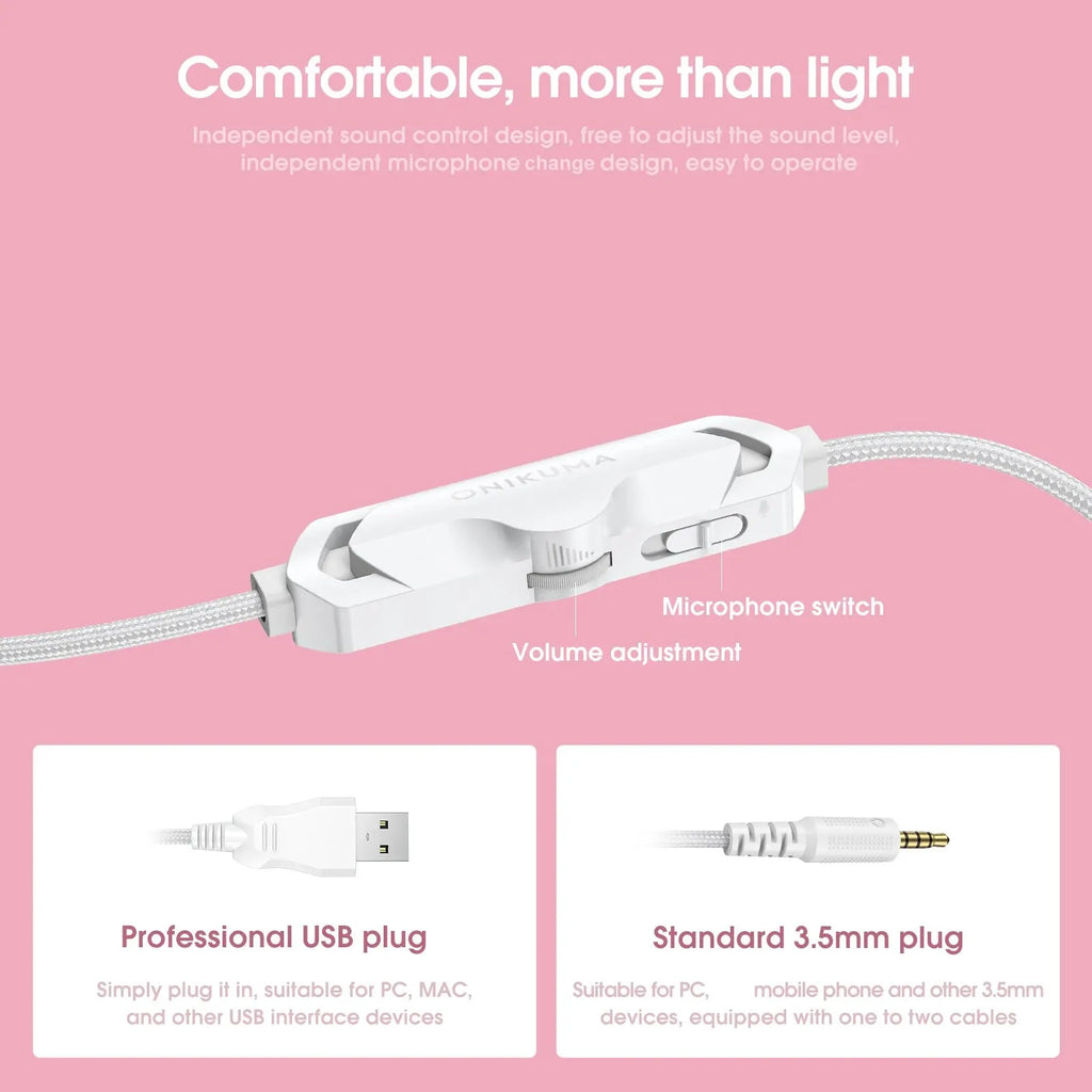 ONIKUMA X10 Gaming Headphones with Detachable Cute Cat Ear RBG Lighting Gaming Headset Gamer Earphone with HD Mic for PC Gaming