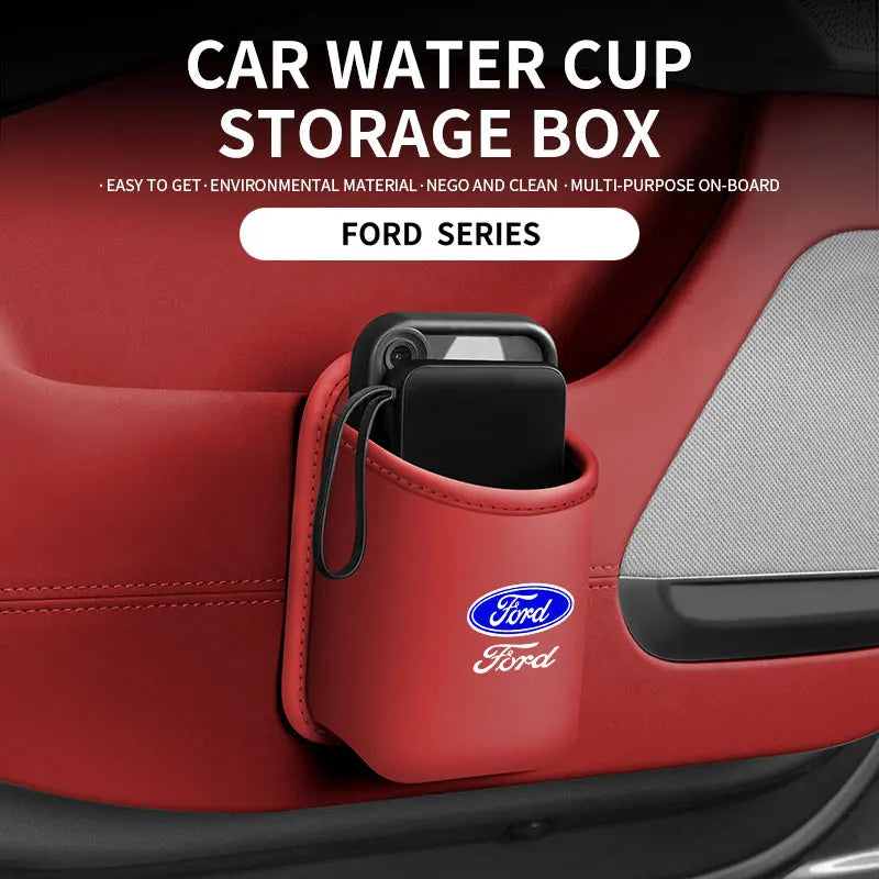 For Ford Mondeo Focus Explorer Escape Kuga Everest Bronco F-150 Ranger Transit Car Door Leather Cup Storage Box