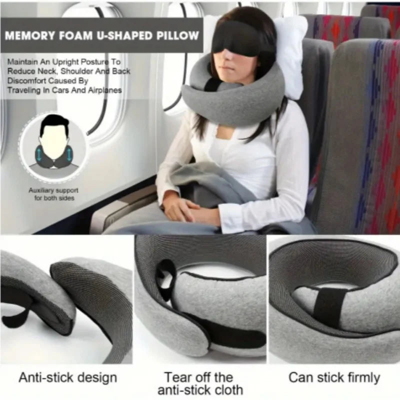 Portable U-shaped Travel Pillow Memory Foam Snail Pillow Travel Neck Support Neck Pillow Adjustable Soft Noon Break Pillows