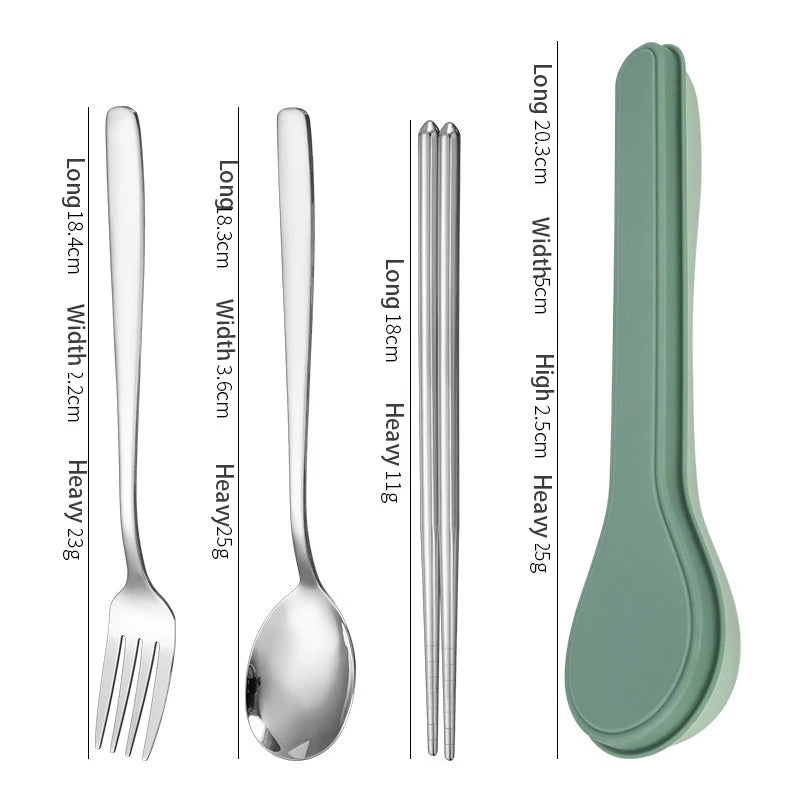 New Four Piece Cutlery Set With Box Stainless Steel Korean Cutlery Spoon Fork Chopsticks Spoon Shape Box Cutlery Travelling