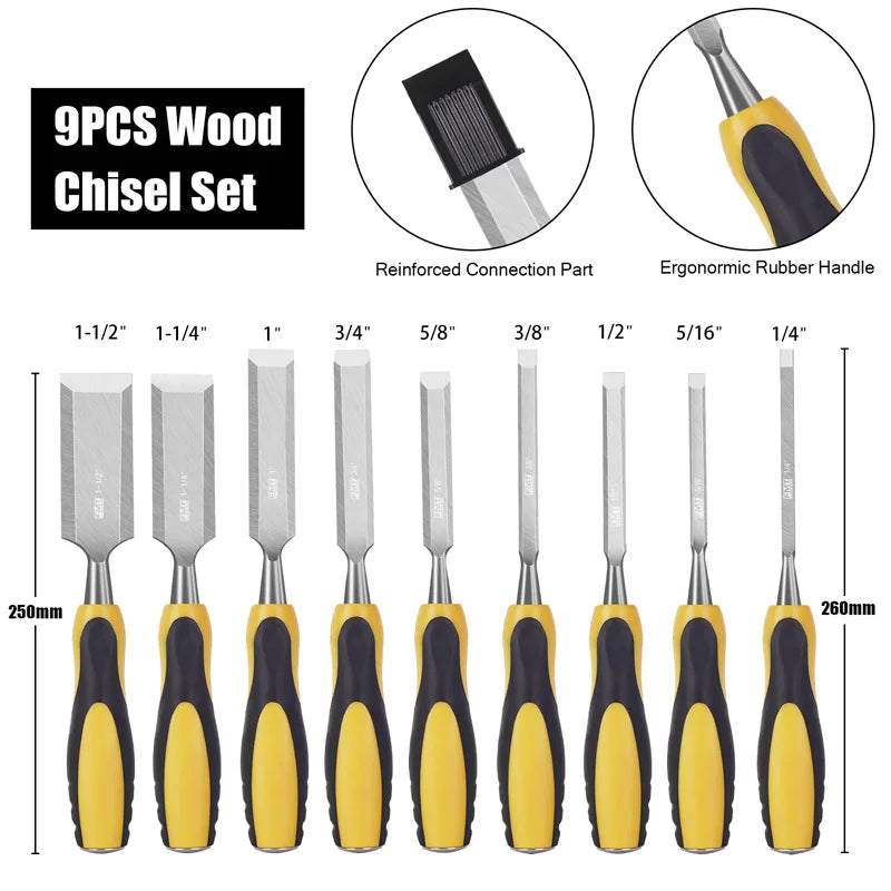 9pcs/set Wood Chisel Set for Woodworking Professional Carpentry DIY Tools Set Cutter Wood Carving Knife Set Hand Tool Kit