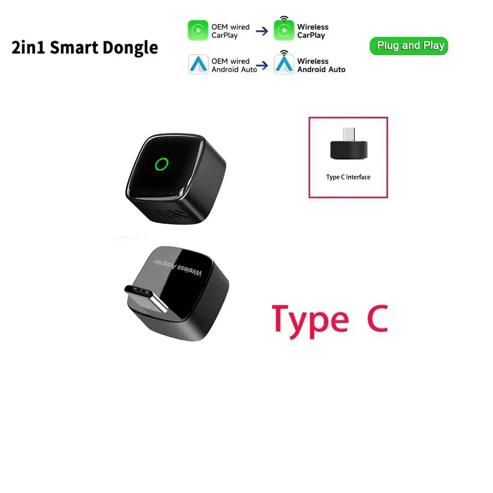 Skilldrive 2026 2 in 1 Ultra Mini Wireless CarPlay Adapter Android Auto AI Smart Box Intelligent Systems for Wired CarPlay Car