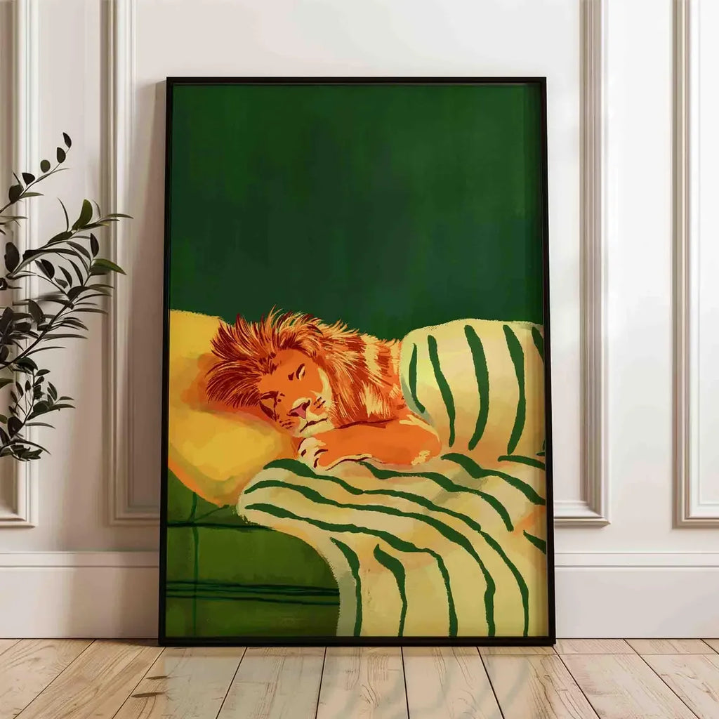 Emerald Green Tiger Art Print, Modern Animal Print, Dark Green Home Decor, Aesthetic Artwork, Green and Orange Painting, Shipped