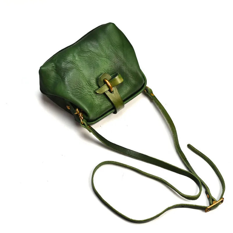 Fashion Genuine Leather Mini Ladies Shoulder Bag Natural First Layer Cowhide Women's Weekend Party Green Small Crossbody Bag
