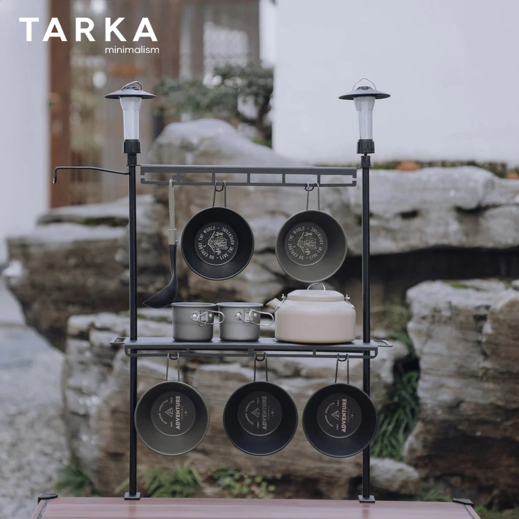 TARKA Camping Shelf Lantern Stand, Tableware Tools Hanging Rack,  Multifunctional IGT Tabletop  Storage Rack Light Holder