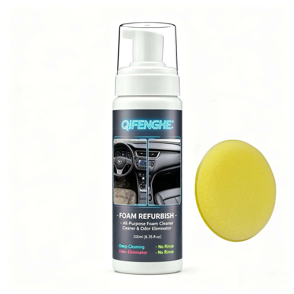 200ML No Rinse Car Foam Cleaner with Sponge Multi-Purpose Auto Interior Deep Cleaning Foam Odor Eliminator for Leather Seat Dash