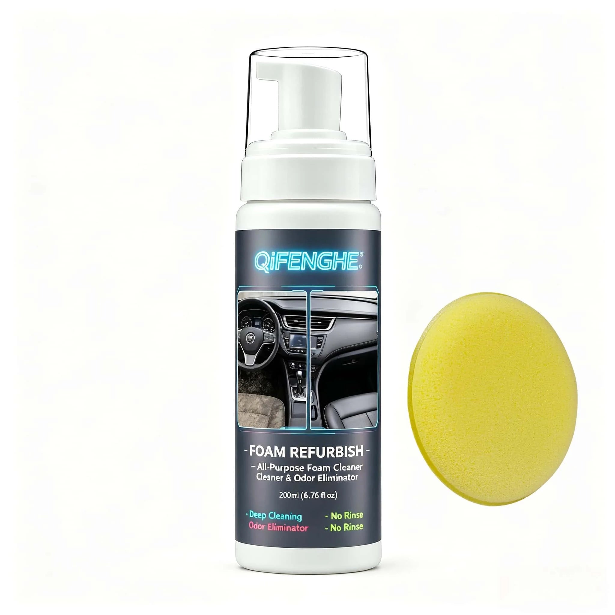 200ML No Rinse Car Foam Cleaner with Sponge Multi-Purpose Auto Interior Deep Cleaning Foam Odor Eliminator for Leather Seat Dash