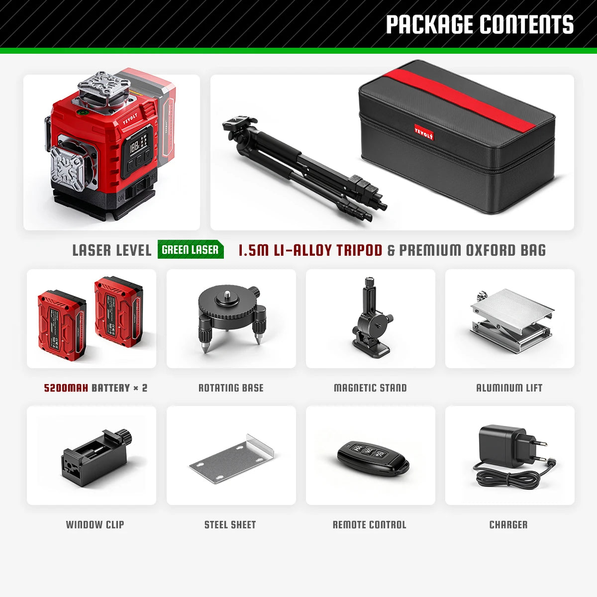 YEVOLT Laser Level 360 Self Leveling with Tripod 4D Lazer Level 4x360° Cross Line Laser for Construction Project Renovation Tool