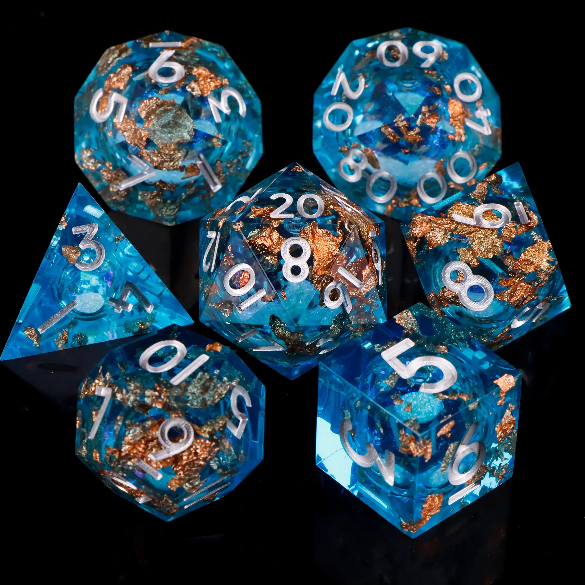 Liquid Core Dice Set 7Pcs DND Sharp Edge Dice Black Dice For Dungeons and Dragons Dice for D&D, Roleplaying Games