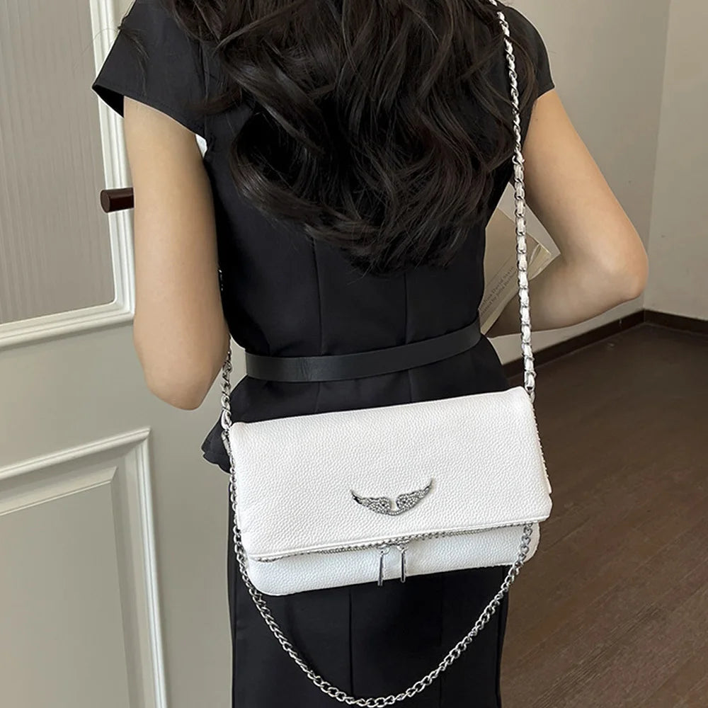 2026 New Style French Export Classic Multi-purpose Fashion Chain Flip Cover Side Carry Single Shoulder Side Bag with Wings for W