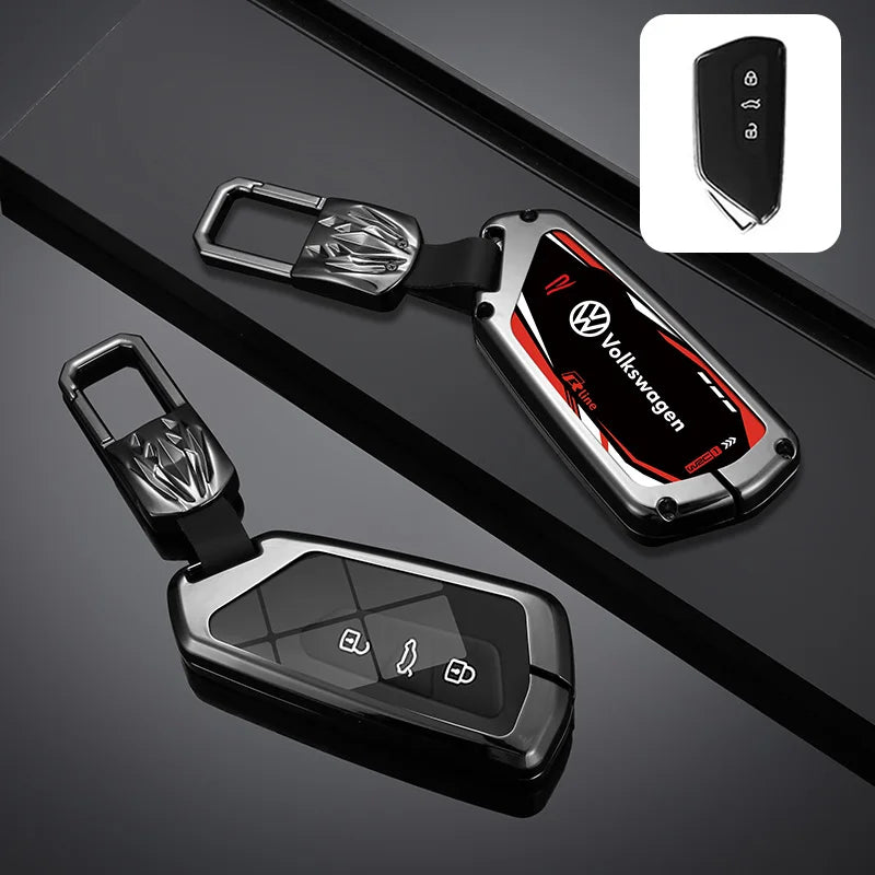 Cup Holders Zinc Alloy Car Smart Remote Key Case Full Cover Shell For VW Volkswagen Golf 8 MK8 ID.3 ID.4 Protector Keychain Auto