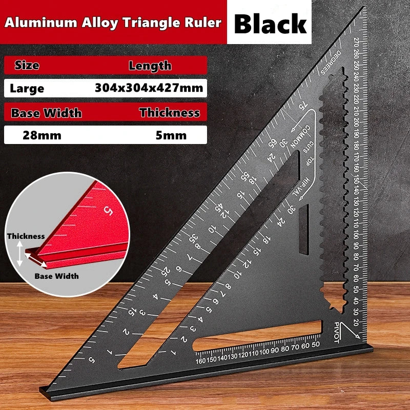 Woodworking Aluminum Alloy Triangle Gauges Multi-function Measuring Gauging Tools Marker Angle Ruler 7/12inch Metric and Imperia