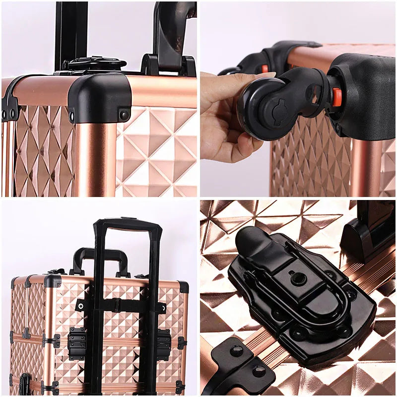 Professional Manicure Suitcases Travel Multilayer Large Capacity Makeup Valises Aluminium Luggage Trolley Tool Box Customized