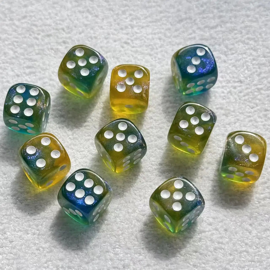 10pcs/Set 12mm Transparent Color With Glitter Texture Dice for Casino Tabletop Games Sparkling Resin Role-Playing Accessories