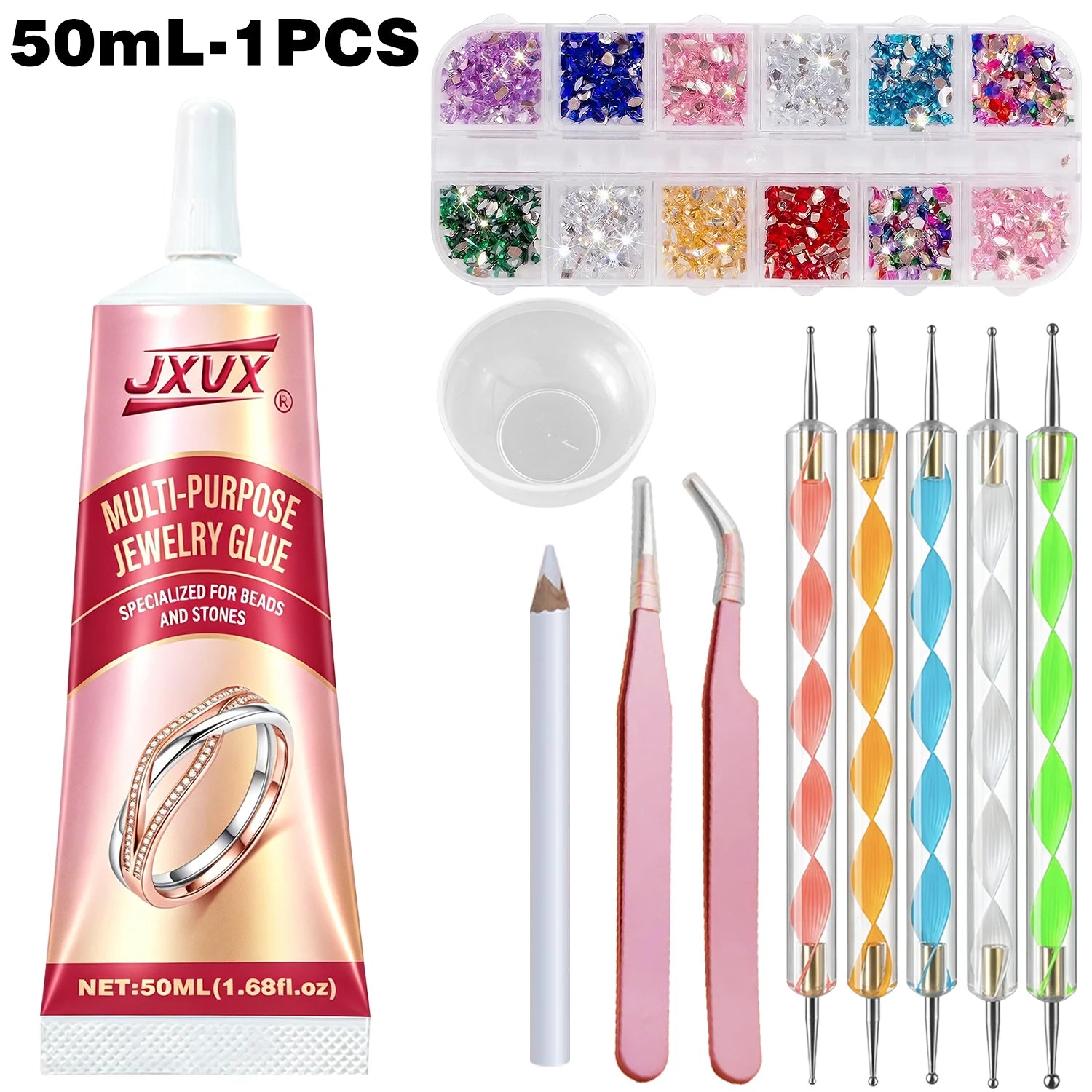 Jewelry Glue, 50ML Professional Grade Precise Applicator, Strong Instant Bond for Diamond Earrings, Rings,for Gemstones Metal.