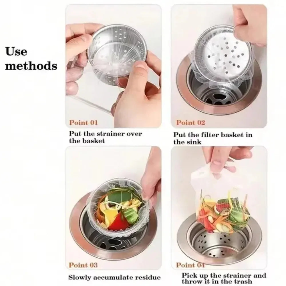 200/100pcs Disposable Sink Filter Mesh Bags Kitchen Sink Strainer Drain Hole Anti-blocking Garbage Bag Cleaning Strainers Net
