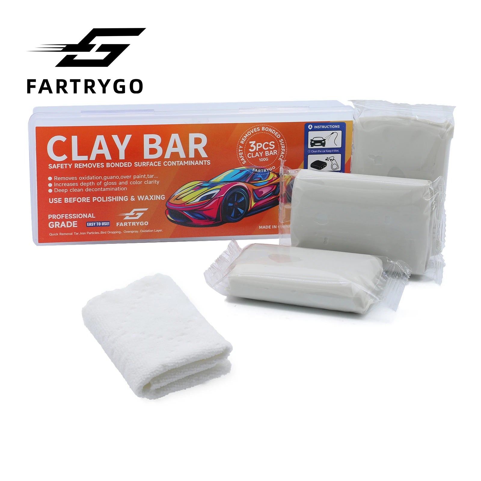 Fartrygo Magic Clay Bar Kit A+++ 100g*3 Pack  Heavy Medium Fine Detailing Clay Bar for Car Care Products