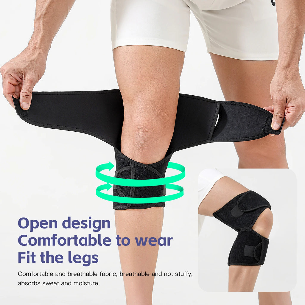 Adjustable Power Knee Support Brace with Four Fixing Straps, Spring Loaded Knee Booster for Elderly, Mountaineering, Heavy Lifti
