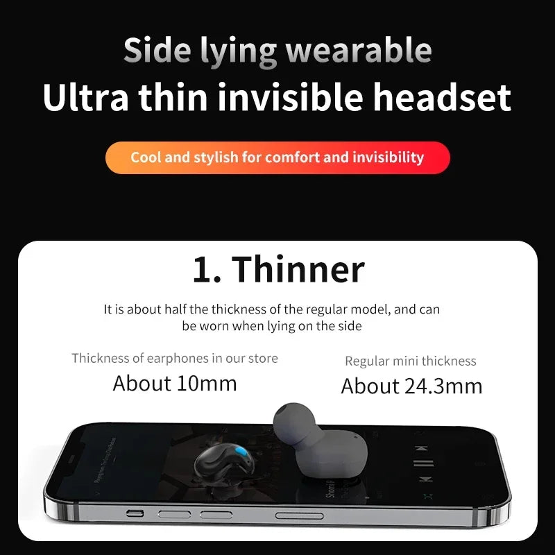 NEW Invisible Sleep Wireless Earphones IPX5 Waterproof Headphones Mini Sport Game Bluetooth Stereo HIFI Music Headset Earbuds