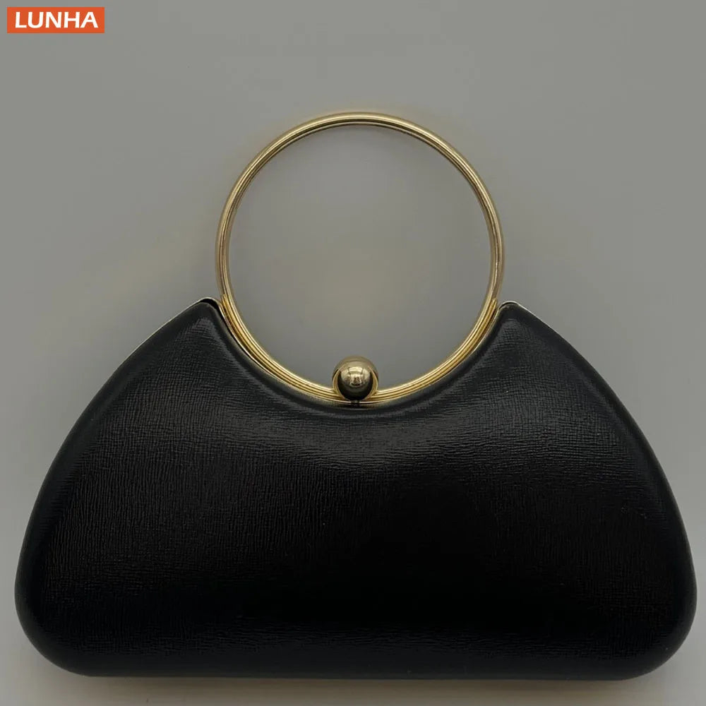 Women's Luxury Evening Clutch Bag Box Purse Metal Handle Chain Strap Party Wedding Handbag for Formal Occasions
