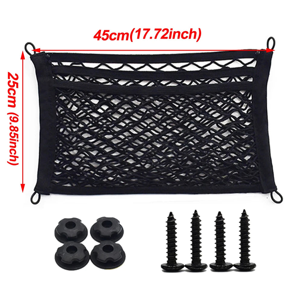 Stretchable Small Cargo Net Pocket Storage Mesh Net Elastic with Mounting Screws and Hooks for RV Truck Car SUV Boats