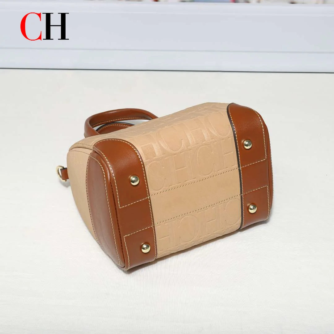 CH Women Top Handle Handbag Embossed Letter Pattern Shoulder Crossbody Bag Elegant Commuter Purse with Adjustable Strap