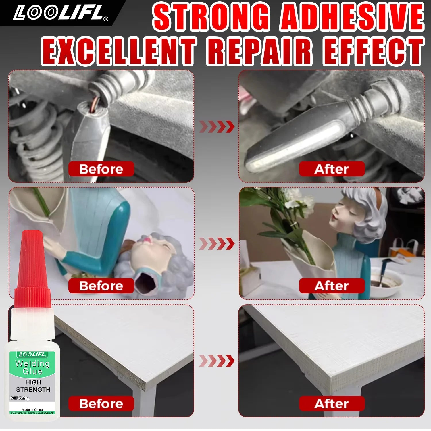 LOOLIFL Super glue 8PCS Welding High Strength Oily Glue Universal Superglue Mighty Instant Glue for DIY Ceramic Metal Glass 20g