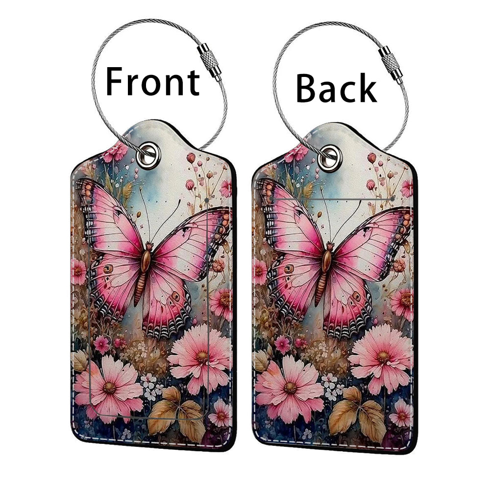 HOT SALE Tyrant butterfly Leather Business Luggage Tag Suitcase Address Label Luggage Boarding Case Label Name ID Address Clip