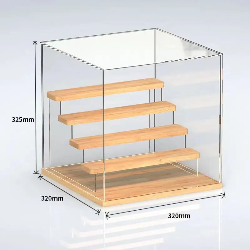 Solid Wood Step Figure Display Cabinet Transparent Acrylic Display Box For Toys, Car Models, Action Figures Storage And Display