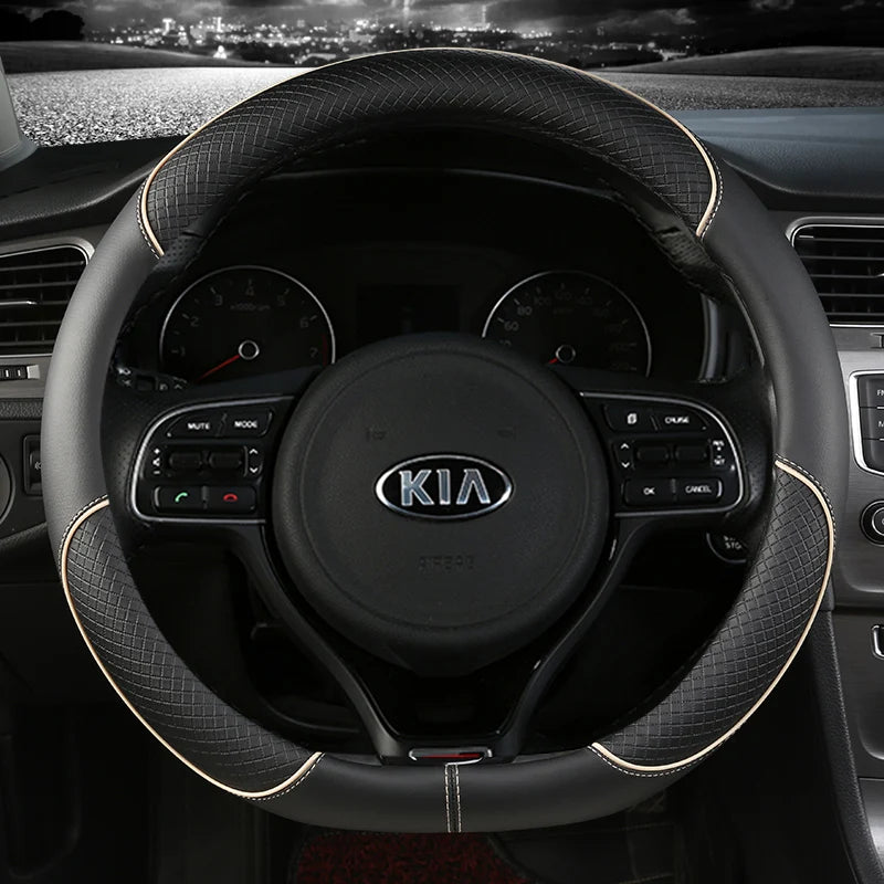 Pu Leather Car Steering Wheel Cover 38cm For Kia Rio 2 3 4 X Line Kombi Sedan K2 K3 K4 K5 KX1 KX3 KX5 Sportage Auto Accessories