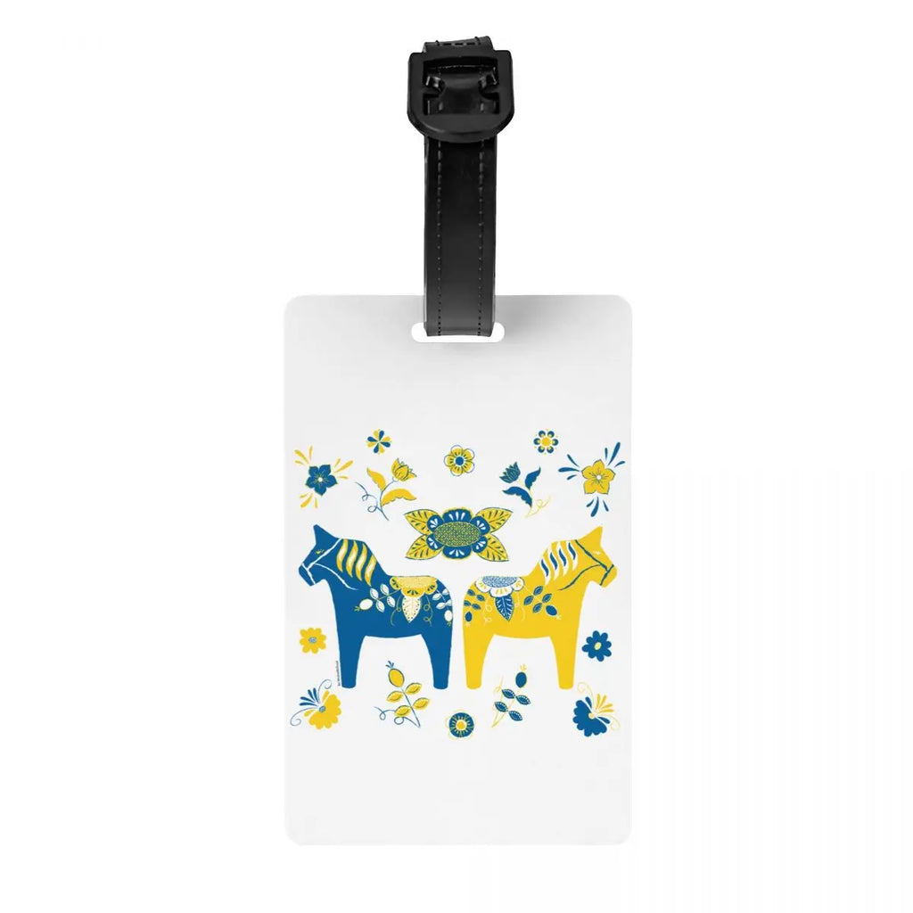 Custom Swedish Folk Cats Luggage Tag With Name Card Privacy Cover ID Label for Travel Bag Suitcase