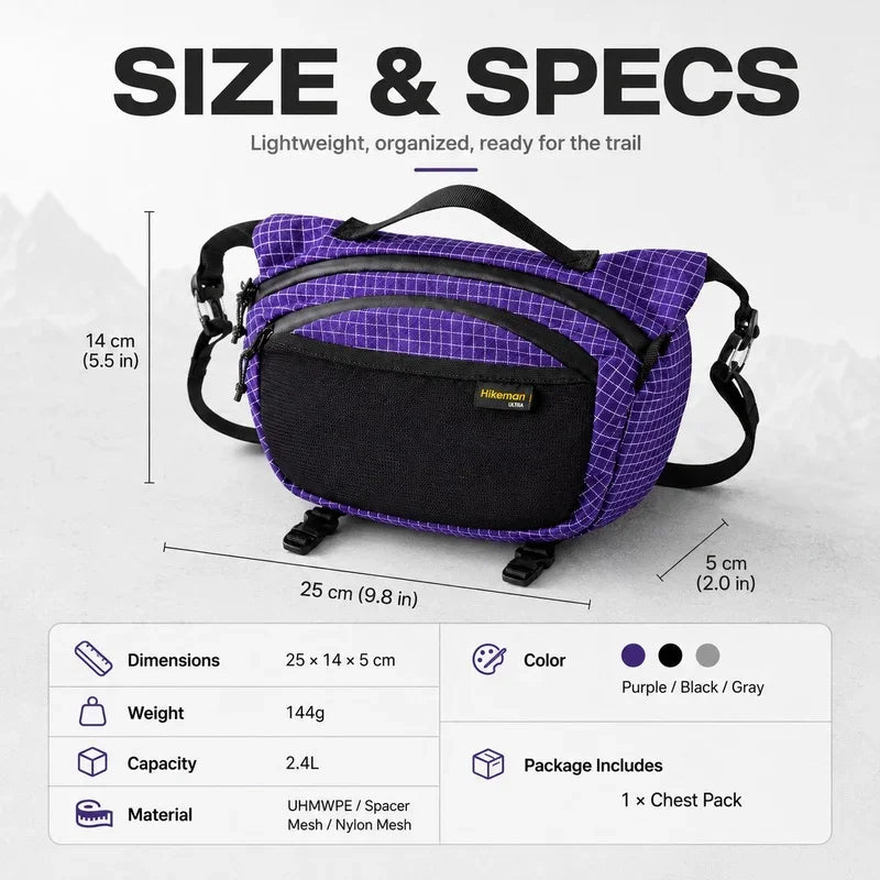 Ultralight Chest Pack UHMWPE Water‑Resistant Crossbody Bag Multi‑Pocket Sling Bag For Hiking Cycling Camping Travel Daily Use