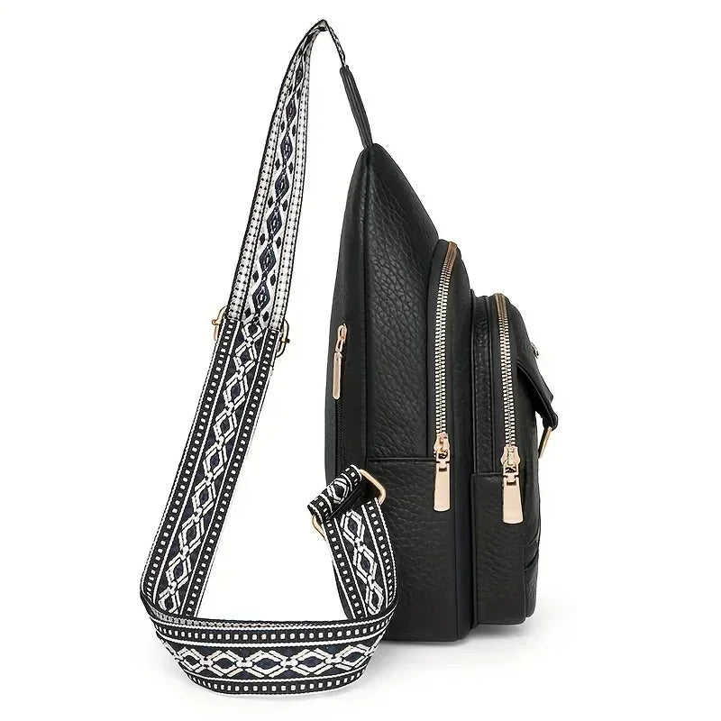 1pcs Large Capacity PU Leather Crossbody Bag Adjustable Strap Casual Chest Bag Fashion Versatile for Travel Daily Use