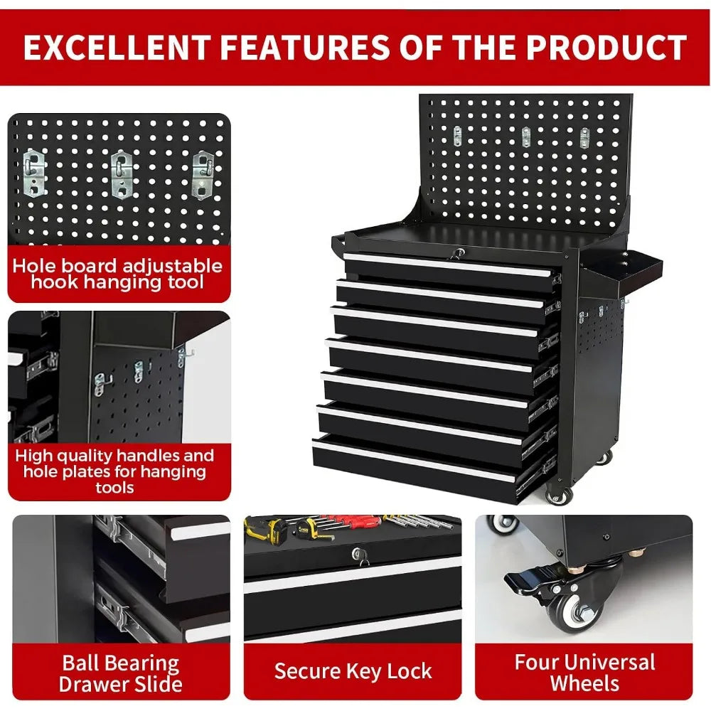 Rolling 7-Drawer Tool Chest: Locking Metal, Sliding Drawers for Workshop Storage (Assembly Needed)