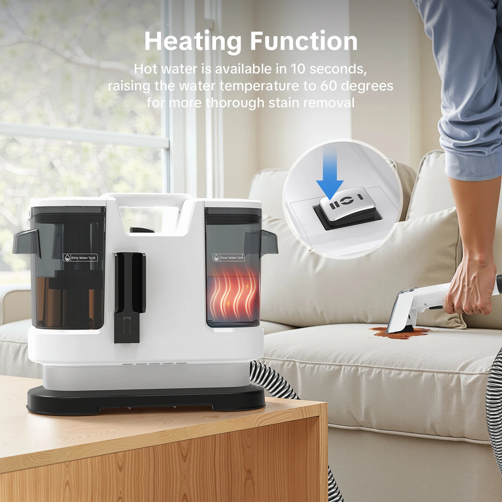 Lubluelu V8 Multi-Purpose Portable Carpet & Upholstery Spot Cleaner Machine, 15KPa Suction, Hot Steam Upgrade, with Heating Function to 60 Degrees, 800W, Dual Water Tank&6m Working Radius, for Rugs, Pets, Car Seats, Sofa and