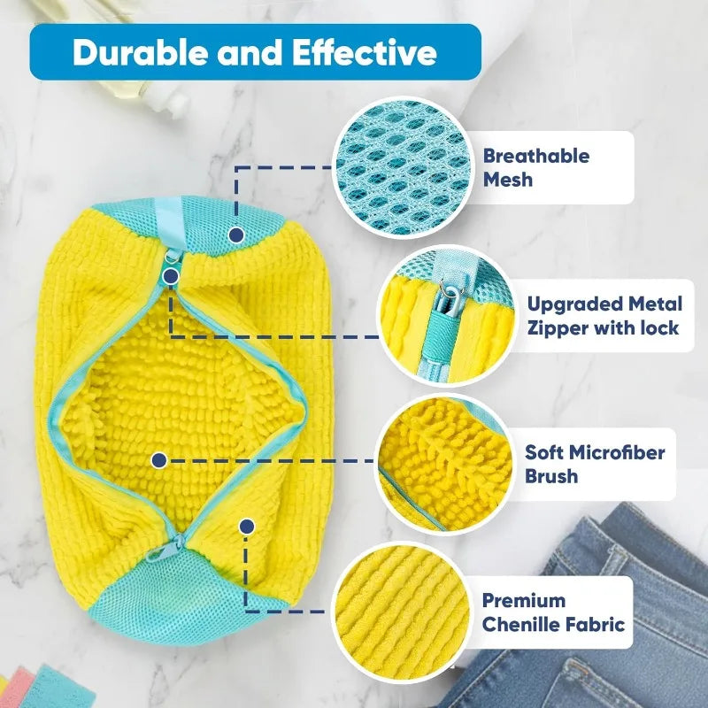 Shoe Washing Machine Bag Fluffy Fiber 360 Surround Cleaning Reusable Durable Laundry Bag With Zipper Closure 1Pc For Sneakers