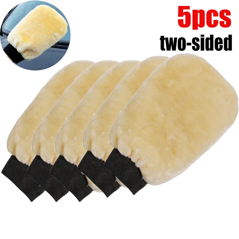 1/5 Pcs Soft Thickened  Imitation Wool Plush Car Wash Gloves Wiping Car Cleaning Mitt Double-faced Glove Car Washing Supplies