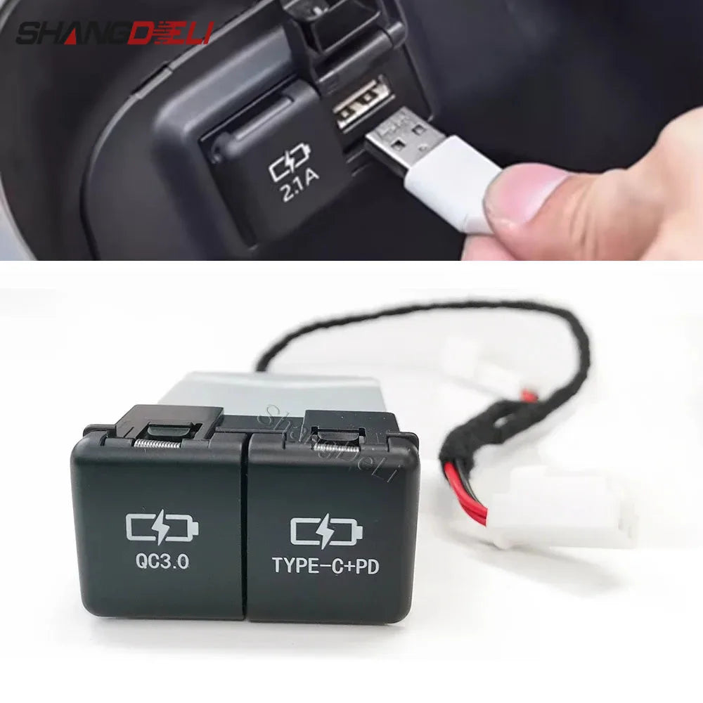 Car Quick Charger Dual QC3.0 USB Type C PD Charging Outlet Power Adapter Phone Charger For Toyota RAV4 Wildlander 2020-2024