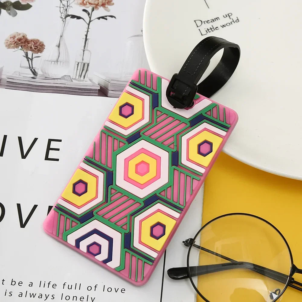 1PCS Geometric Soft Silicone Luggage Tags Suitcase ID Addres Name Holder Baggage Tag Label Travel Accessories Luggage Tags