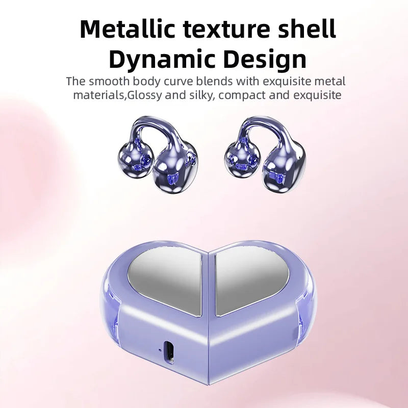 Rotating Heart Bluetooth Earphone Ear Clip Open Style Light Weight Comfortable Wear Headphone Listen Music Phone Call Cute