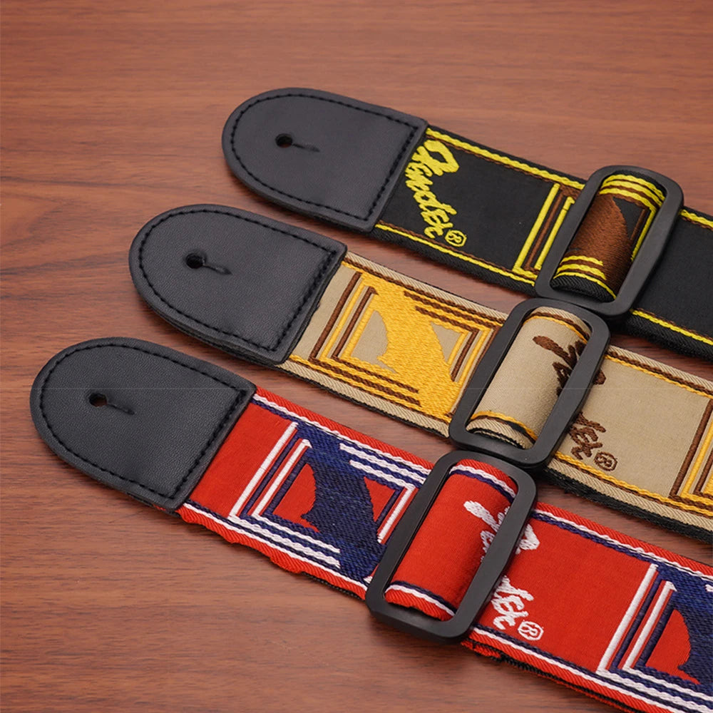 1pc FD Embroidery Guitar Strap Leather Acoustic Electric Guitar Widening Straps Folk Classical Wooden Guitars Shoulder Belt