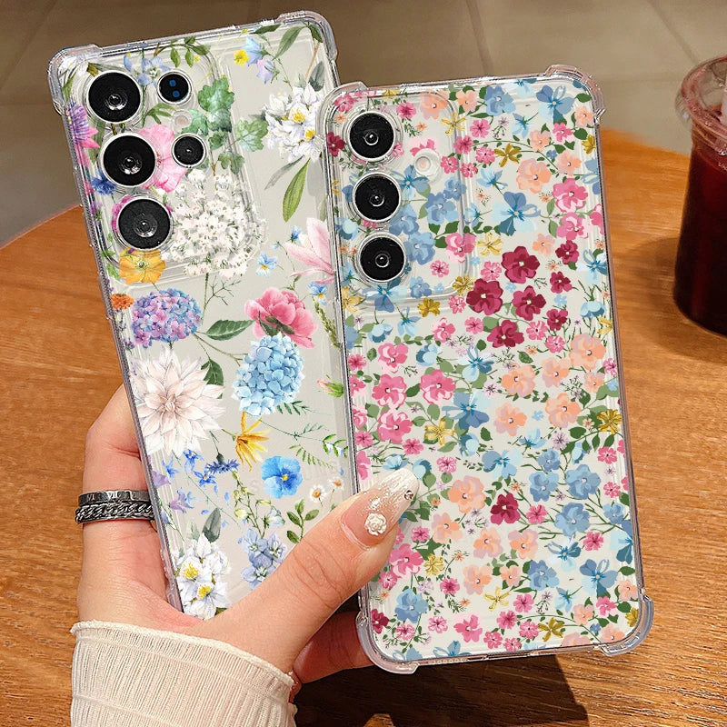 Colorful Flowers Pattern Clear Phone Case For Samsung Galaxy S26 S25 S24 S23 Ultra S22 Plus S21 S24 S25 FE Shockproof Soft Cover