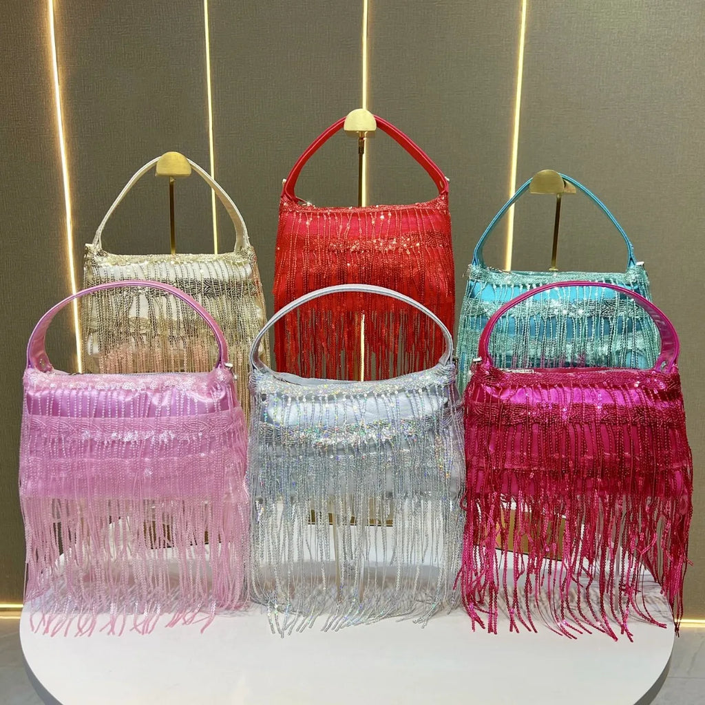 New tassel handbag niche wedding dinner bag sequined messenger bag versatile fashion shoulder banquet bag